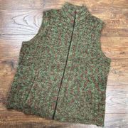 Vintage Woolrich Sweater Vest Popcorn Knit Boucle Women's L Green Brown‎ Zip