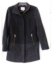 Nautica Grey Herringbone Wool Blend Zip Up Winter Coat