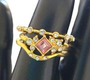 Boutique Simple Fashion Inlaid Zircon Yellow Gold Color 3 Piece Set Stacking Rings Size 9