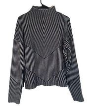 Cynthia Rowley Navy Blue & White Striped Mock Neck Knit Sweater Women Sz XL