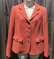 Nina Mclemore Wool Blazer 4 Small Pink Orange Silk Jacket Top Button Long Sleeve