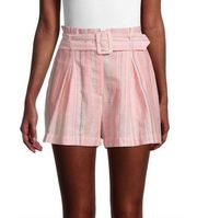 Parker Carlo Striped Pink & White Paperbag High Rise Shorts Size 6