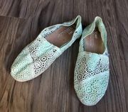 Toms  Ballet Flats Green Eyelet Floral Cut Out Slip On Shoes