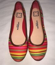 Liz Claiborne New York Striped Ballet Flats Size 9 8.5 Fabric Stripes Colorful