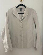 Eileen Fisher Relaxed Coastal Lagenlook Beige Organic Cotton Blazer L