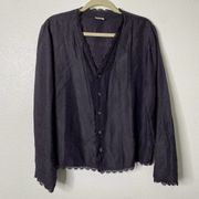 Vtg CP Shades Sausalito Rayon Black Button Down Long Slv Size M