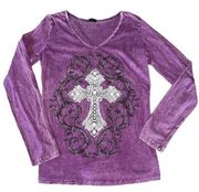 Vocal Purple Stonewash Cross T-shirt with perforated Back Panel