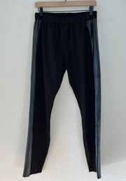 UMGEE Black Faux Leather Side Stripe Pull On Elastic Waist High Rise Leggings