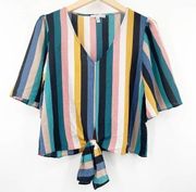 MOA MOA Crop Top Blouse Tie Waist Candy Stripe Multicolor Summer Size Large