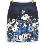 KATE SPADE Womens Size 12 Marit Floral Skirt Navy Blue Pencil Cotton Silk Career