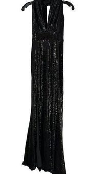 Dress the Population Black Sequin Long Gown Dress‎ Size XXS