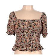 Patrons of Peace Smocked Floral Cropped Romantic blouse SZ XS