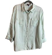 100% linen button down sea glass green