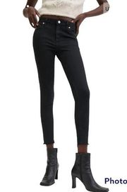 Mango Women's Mid Waist Cropped Skinny Isa Jeans EJ2 Black Denim Size US:6