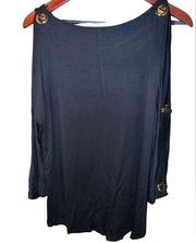 Cable & Gauge Black knit long slit sleeved tunic with gold grommet detail size m