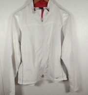 Nike sphere dry jacket women large 12/14 white red full zip reflective pockets