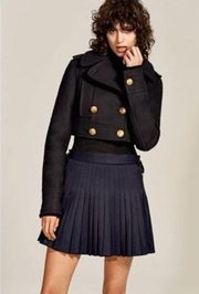 ZARA Woman Studio Military Short Blazer Crop Gold Buttons Pockets M/L Navy Blue