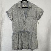 We the Free X  Denim Pinstripe Drop Waist Mini Dress / Size Large