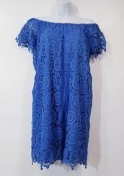 Southern Tide Blue Lace Off Shoulder Shift Dress