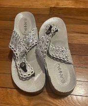 Anna Sullivan, silver wedge thong sandal