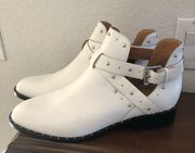 white buckle silver stud leather booties 10M
