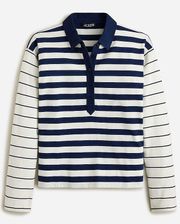 J.Crew Woman's Striped Polo Long Sleeve SZ XXL Navy & White NWT Preppy SM Flaw