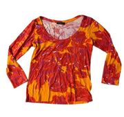 Piazza Sempione Italian Womens Floral Long Sleeve Blouse Red Orange Size Small