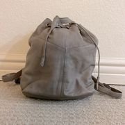 Day & Mood Gray Leather Cinch Tie Button Closure Backpack Handbag