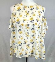 white and yellow cold shoulder floral top size XL