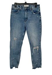 Abercrombie & Fitch Womens Jeans Mom High-Rise Distressed Frayed Hem Denim 29/8R