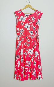 Coral Floral  Tie Waist Dress Size 10 EUC