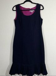 DANNY & NICOLE Pinstripe Shift Dress Navy Blue with Purple Pinstripes Size 8