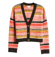 BP. Nordstrom Sz XXS Multicolor V-Neck Crop Sweater, Black Marl Stripe Cardigan