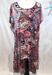 Cha Cha Vente paisley abstract print high low tunic top size XL