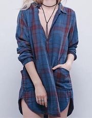 Free People x  Check Mate Double Cloth Plaid Campfire Tunic Dress Large