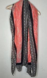 Michael Stars Boho Lightweight Fashion Scarf Wrap Coral Black Cream One Size