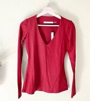 NWT Susana Monaco Essential V-Neck Long Sleeve Top in Siren Red Size S