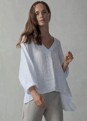 CP SHADES Long Sleeve Linen Top in White L