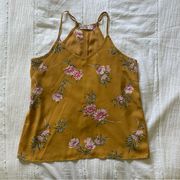 Pink Rose floral halter blouse tank top yellow