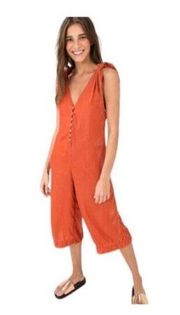 Farm Rio Jumpsuit Size PP XS Orange V Neck Sleeveless Cropped Wide Leg Romper