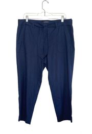 Navy Blue Belted Tie Waist Relaxed Fit Cropped Pants