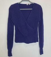 Anthro Moth Liza Wrap V Neck Navy Chunky Knit Sweater XS