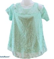 NAÏF Teal Short Sleeve Cold Shoulder Top Size M