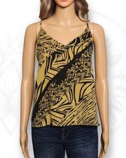 Allison Joy Evereve Flynn Cami Blouse Yellow Gold Black Chiffon Abstract Size M