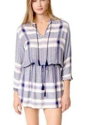 Rails Adelinel Dress Sapphire Jacquard Navy White Tassle Long Sleeve Size M