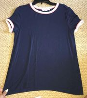 Navy Blue Shirt With Pink And White Ends