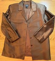 RAFAELLA 100% SILK Brown‎ BUTTON DOWN Jacket Blazer SIZE 12 Shoulder Pads Y2K