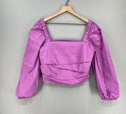 Veronica Beard Top Womens 12 Purple Cropped Puff Sleeve Chic Luxe Kayla NEW