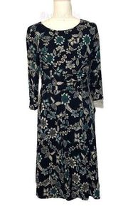 NWT Navy Blue Floral Embroidered Midi Dress New