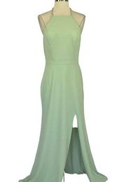 Women's Formal Dress by AQUA Size 8 Green Crepe Beaded Backless Long Halter Gown